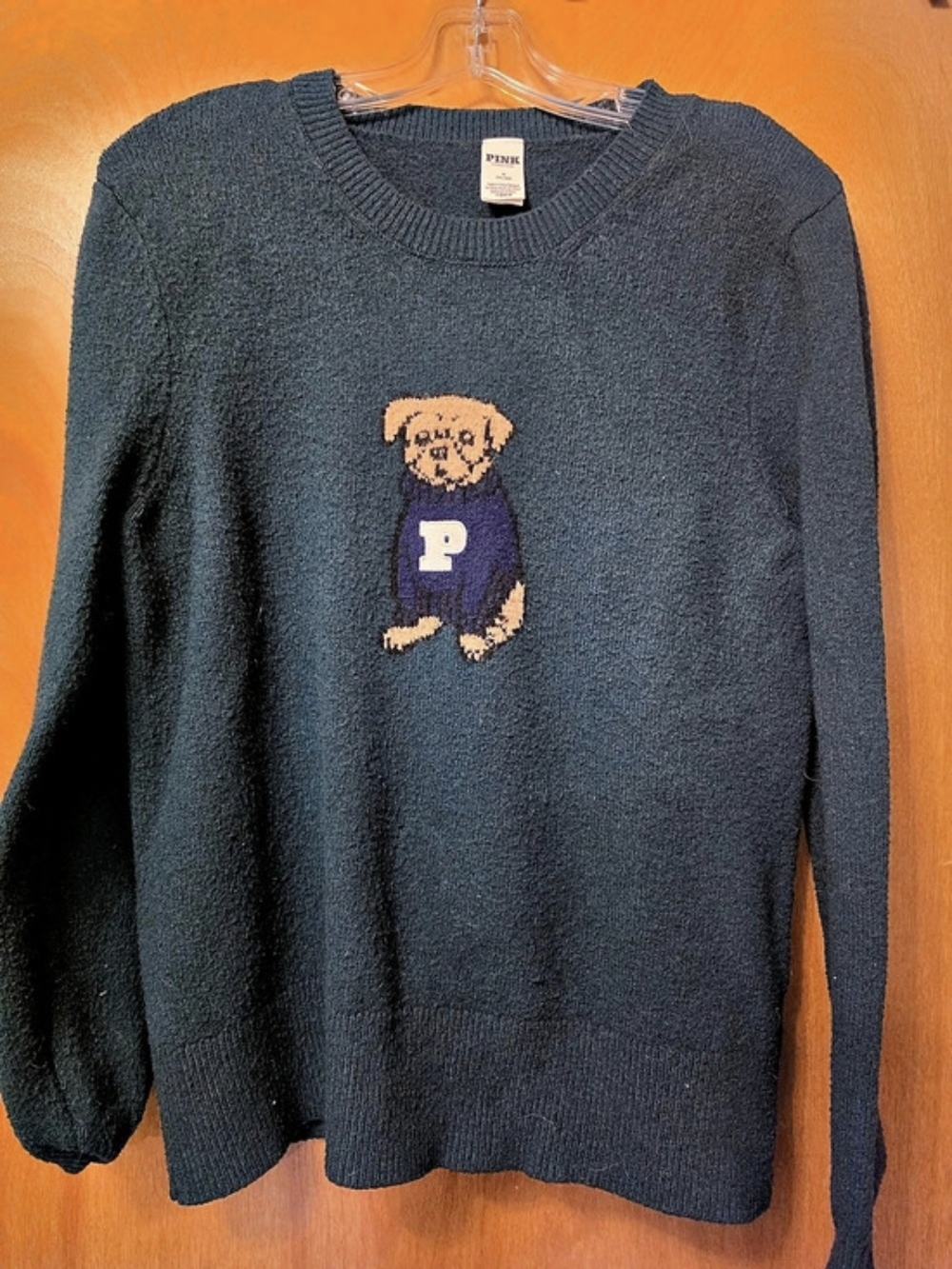 PINK Embroidered Dog Crewneck in Green Medium Like New